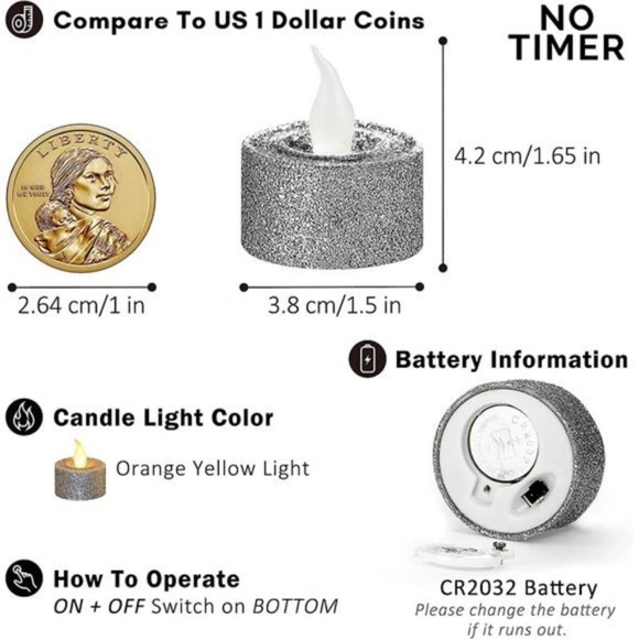 LED Silver Candles Battery Operated, Pack of 12, Flameless Tea Lights Candles - Picture 5 of 6